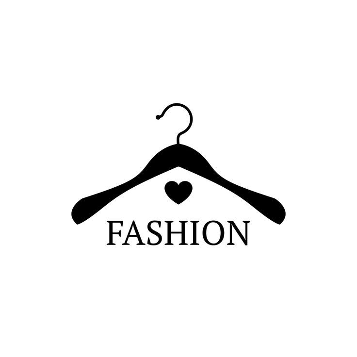 Black clothes hanger with heart and the word 'Fashion' on white background, fashion logo