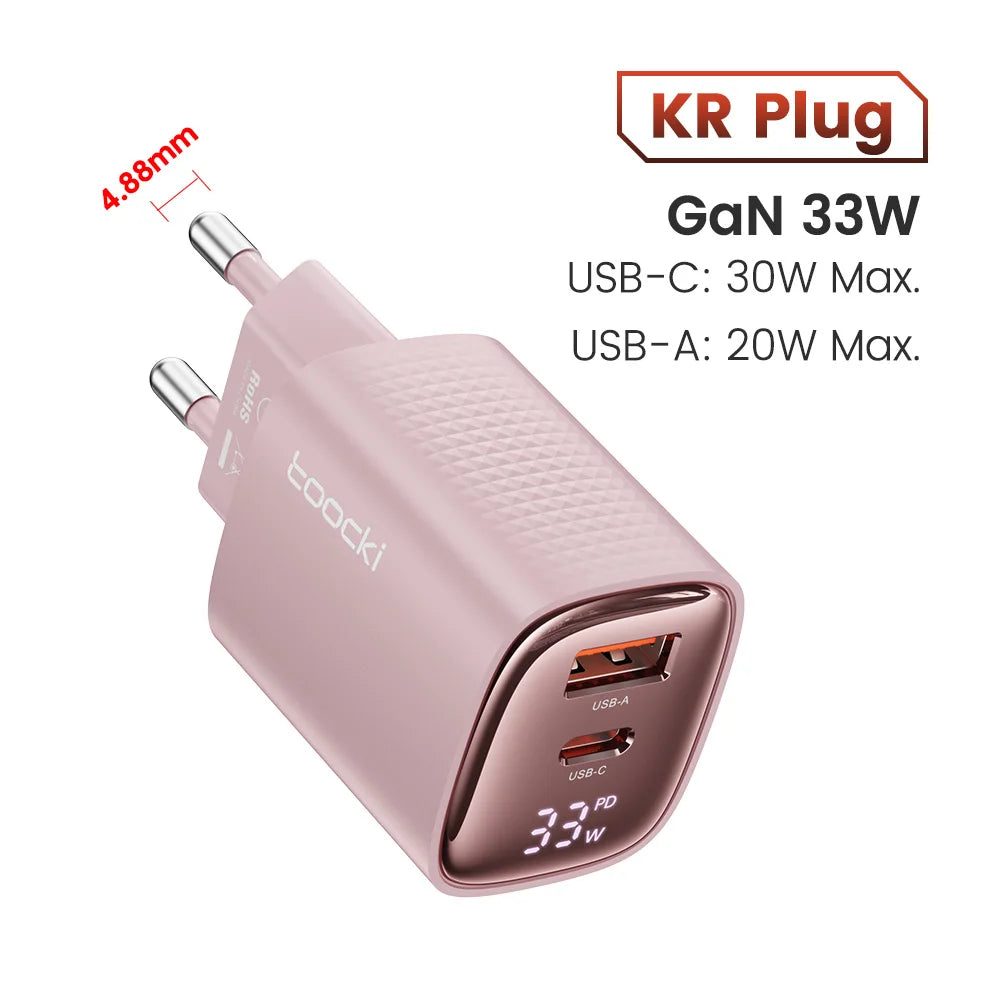 Toocki 33W GaN USB C Charger Digital Display PD Fast Charging For iPhone 15 14 Max Pro iPad For Xiaomi Poco Samsung S23 Charger
