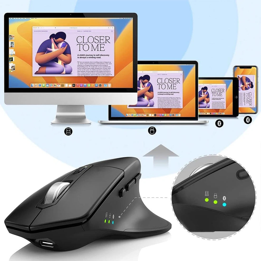 Multi-Device Wireless Bluetooth Mouse Ergonomic Silent Clicking USB Rechargeable Mouse for Computer Desktop PC Laptop Mac iPad
