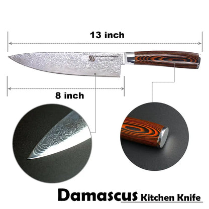 Damascus Knives 67 Layer Chef Knife Japanese Santoku Damascus 8 Inch Chef Knife  Professional Knives Set Utility Paring Knife