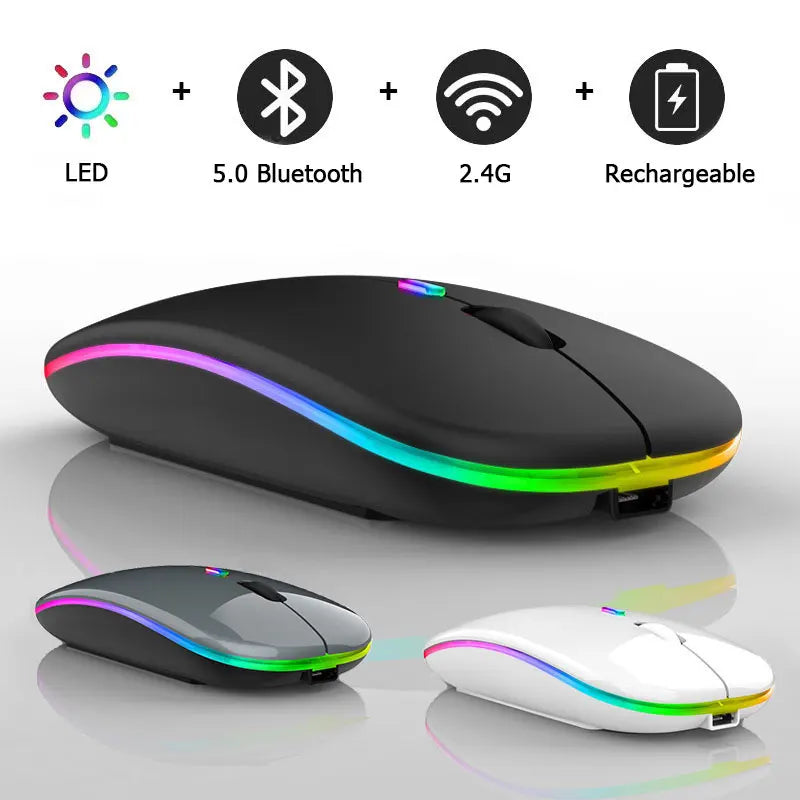 Hot Wireless Bluetooth Mouse 2.4GHz Dual Modes Rechargeable Mice RGB Ergonomic Silent Click Mouse for PC iPad Laptop