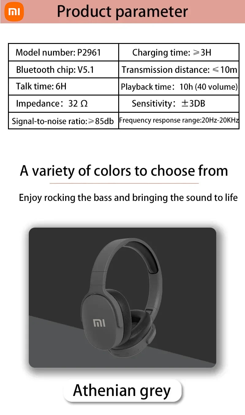 Xiaomi Wireless Bluetooth Headphones Over Ear HiFi Stereo Foldable Lightweight Headset HIFI Stereo Suitable for Samsung iPhone