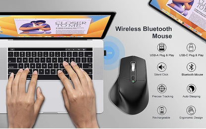 Multi-Device Wireless Bluetooth Mouse Ergonomic Silent Clicking USB Rechargeable Mouse for Computer Desktop PC Laptop Mac iPad