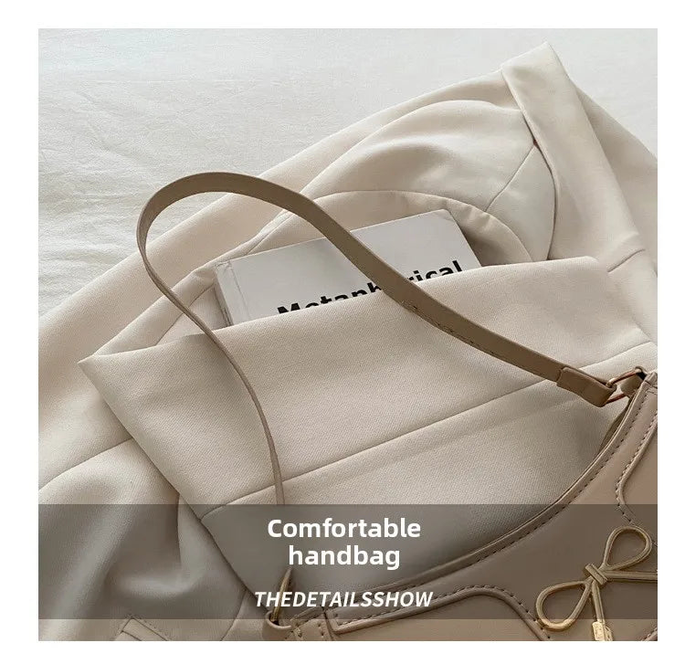 Stylish Shoulder Bag with Metal Bow Decoration, Versatile Underarm Bag, Classic Brown and Black Baguette Bag for Women Daily Use