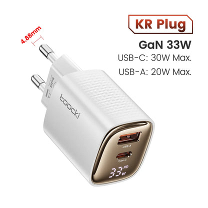Toocki 33W GaN USB C Charger Digital Display PD Fast Charging For iPhone 15 14 Max Pro iPad For Xiaomi Poco Samsung S23 Charger