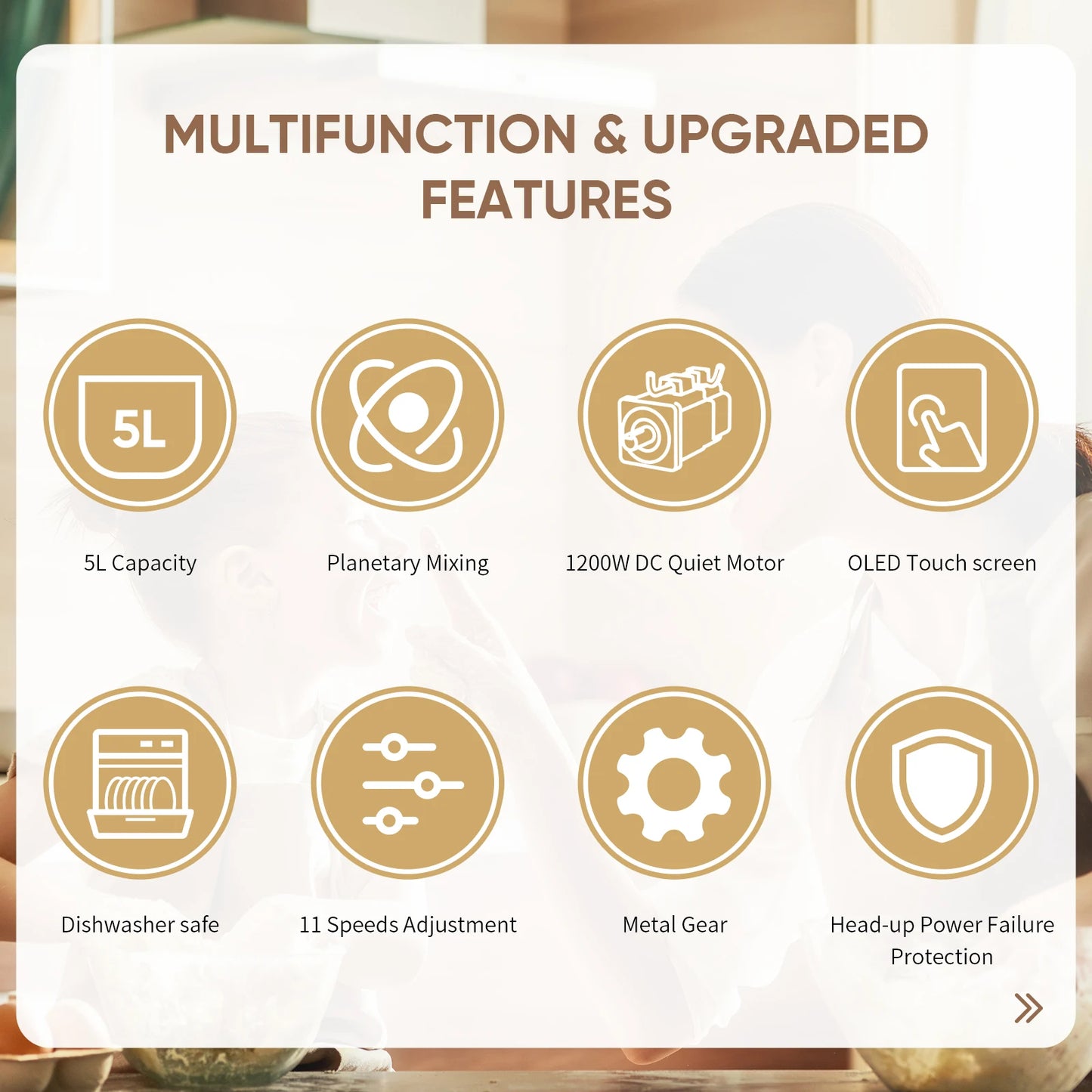 BioloMix 1200W Kitchen Food Stand Mixer, 11-Speeds DC Motor, Digital OLED Screen, Electric Food Mixer with Dough Hook, Whisk