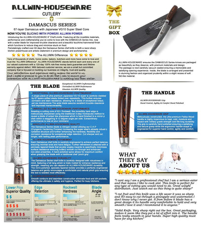 Damascus Knives 67 Layer Chef Knife Japanese Santoku Damascus 8 Inch Chef Knife  Professional Knives Set Utility Paring Knife