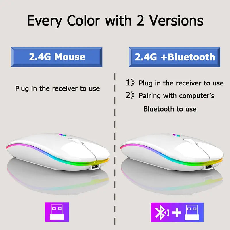 Hot Wireless Bluetooth Mouse 2.4GHz Dual Modes Rechargeable Mice RGB Ergonomic Silent Click Mouse for PC iPad Laptop