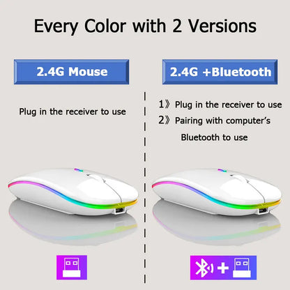 Hot Wireless Bluetooth Mouse 2.4GHz Dual Modes Rechargeable Mice RGB Ergonomic Silent Click Mouse for PC iPad Laptop