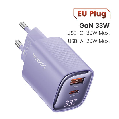 Toocki 33W GaN USB C Charger Digital Display PD Fast Charging For iPhone 15 14 Max Pro iPad For Xiaomi Poco Samsung S23 Charger