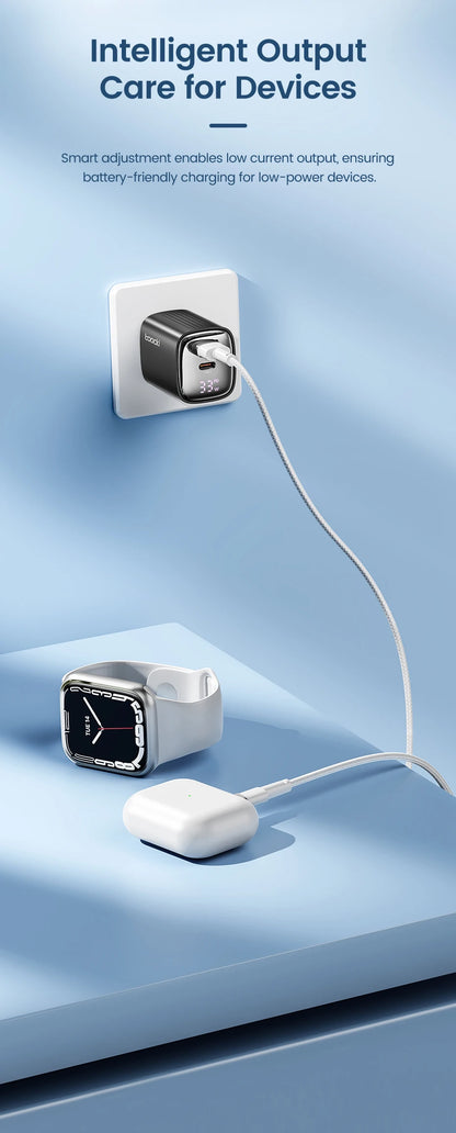 Toocki 33W GaN USB C Charger Digital Display PD Fast Charging For iPhone 15 14 Max Pro iPad For Xiaomi Poco Samsung S23 Charger