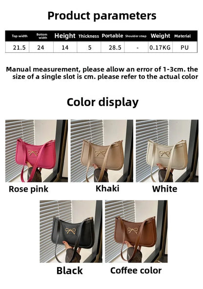 Stylish Shoulder Bag with Metal Bow Decoration, Versatile Underarm Bag, Classic Brown and Black Baguette Bag for Women Daily Use