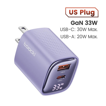 Toocki 33W GaN USB C Charger Digital Display PD Fast Charging For iPhone 15 14 Max Pro iPad For Xiaomi Poco Samsung S23 Charger