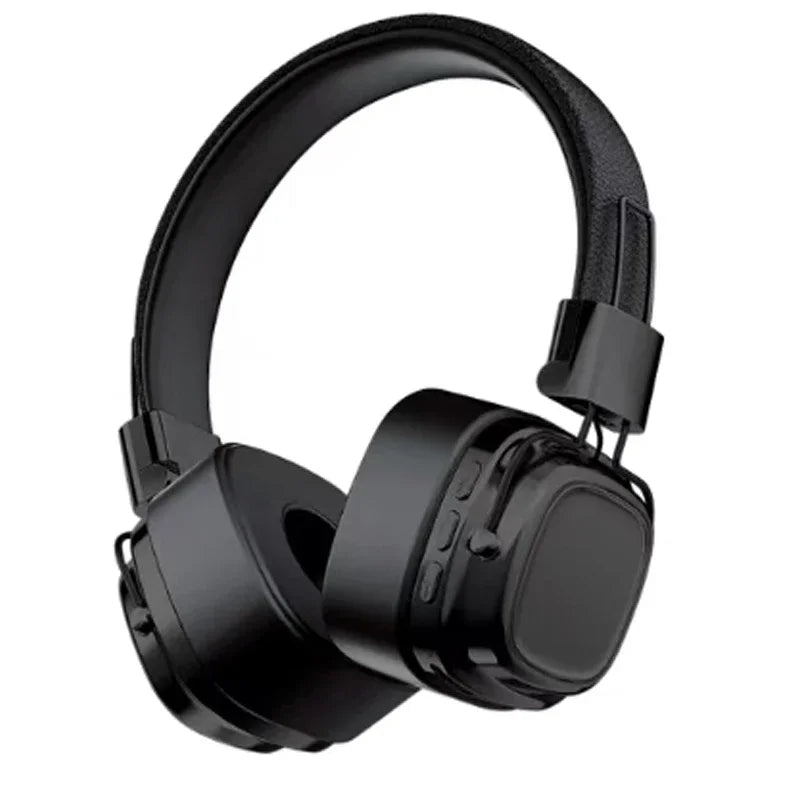 Black over-ear wireless headphones with padded headband and control buttons