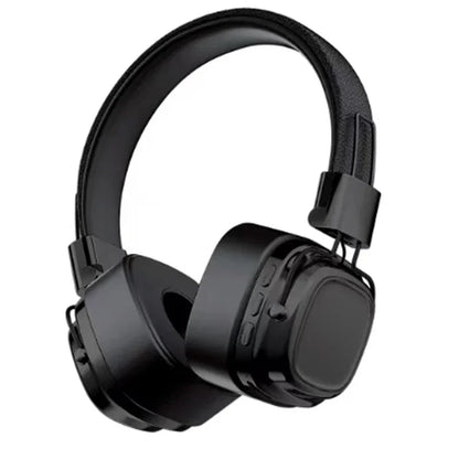 Black over-ear wireless headphones with padded headband and control buttons