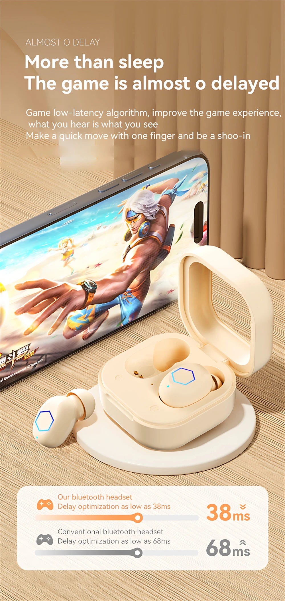 In-ear Bluetooth Headphones Wireless Earphones HIFI Stereo Touch Low Delay Game Earplugs Mini Portable Creative Gifts For Girls