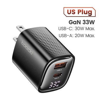 Toocki 33W GaN USB C Charger Digital Display PD Fast Charging For iPhone 15 14 Max Pro iPad For Xiaomi Poco Samsung S23 Charger