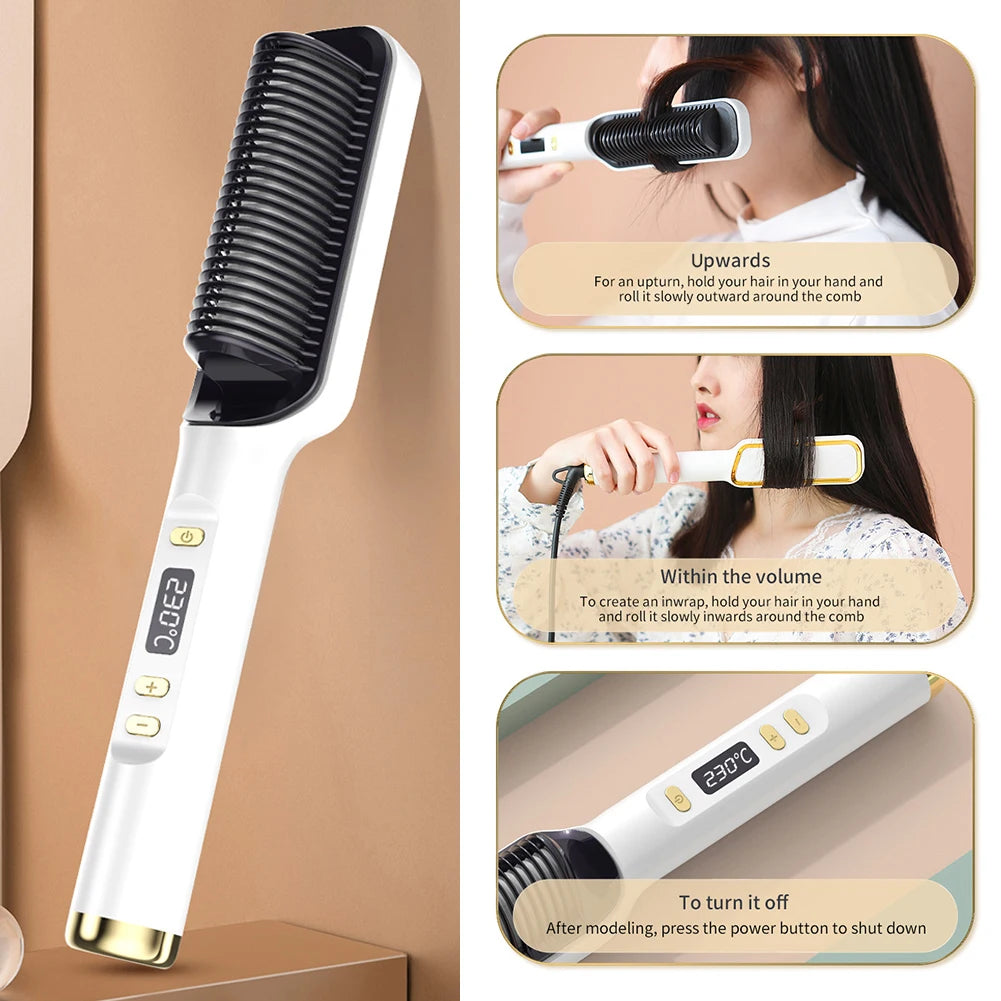 Multifunctional Straightener Electric Hair Straightening Curly Iron Brush Comb Curler Hair Straightener Brush Heating Hot Comb