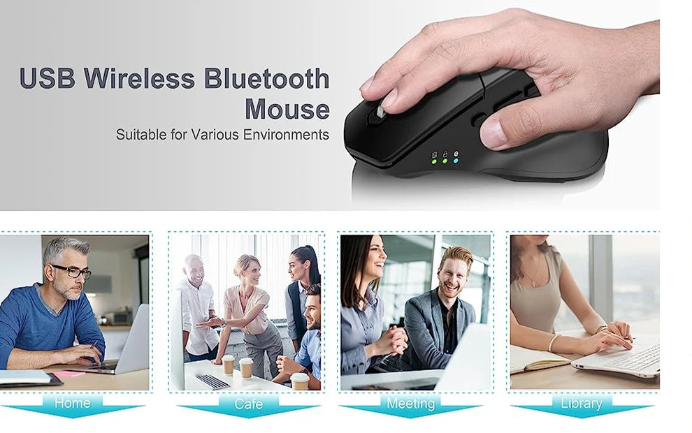 Multi-Device Wireless Bluetooth Mouse Ergonomic Silent Clicking USB Rechargeable Mouse for Computer Desktop PC Laptop Mac iPad