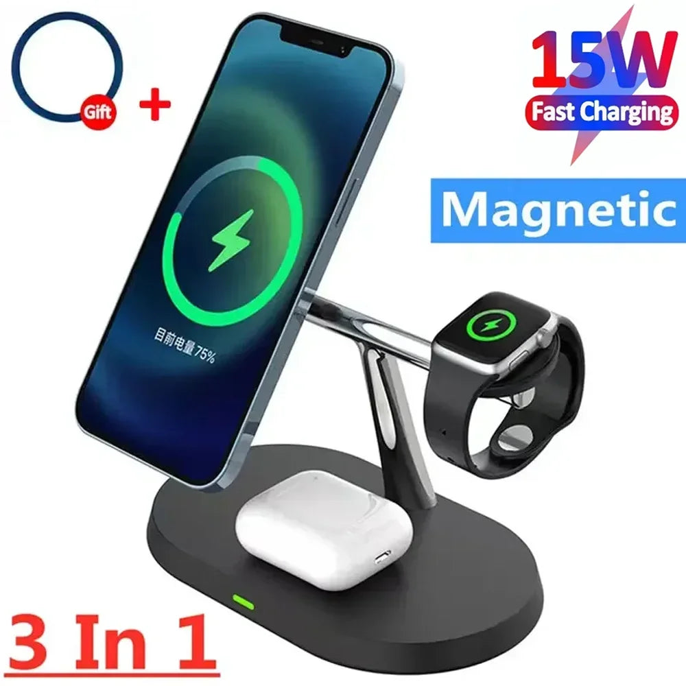 3 in 1 magnetic wireless charging station for iPhone, Apple Watch, and AirPods