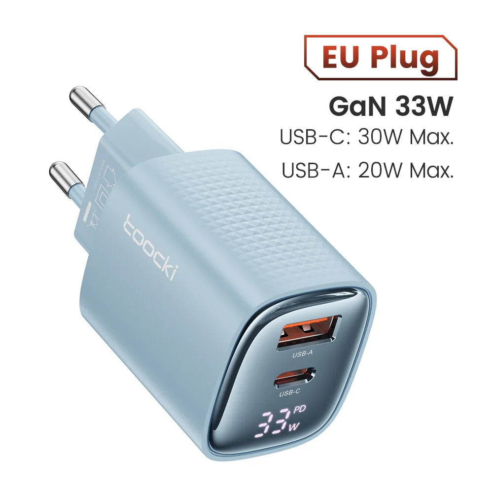 Toocki 33W GaN USB C Charger Digital Display PD Fast Charging For iPhone 15 14 Max Pro iPad For Xiaomi Poco Samsung S23 Charger