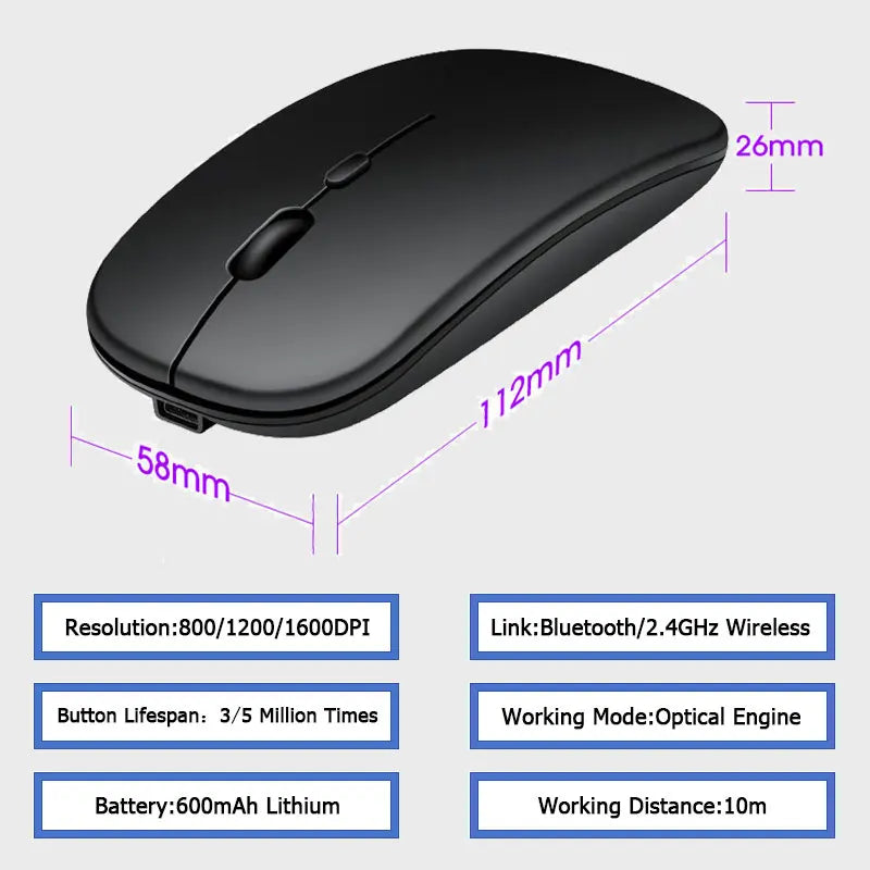 Hot Wireless Bluetooth Mouse 2.4GHz Dual Modes Rechargeable Mice RGB Ergonomic Silent Click Mouse for PC iPad Laptop