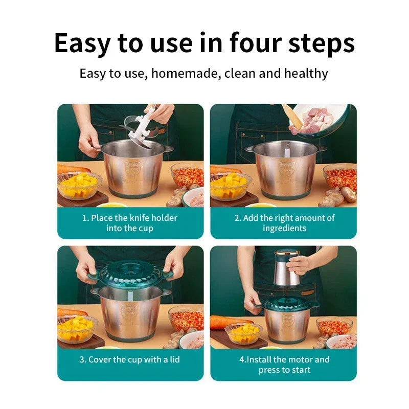 2L Stainless Steel Electric Chopper Meat Grinder Mincer Vegetable Chopper Meat Slicer Machine Household Grinder Food Processor