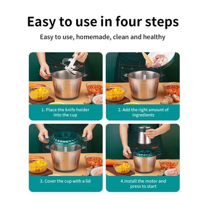 2L Stainless Steel Electric Chopper Meat Grinder Mincer Vegetable Chopper Meat Slicer Machine Household Grinder Food Processor