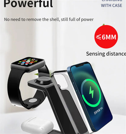 3-in-1 wireless charging station for smartphone, smartwatch, and earbuds