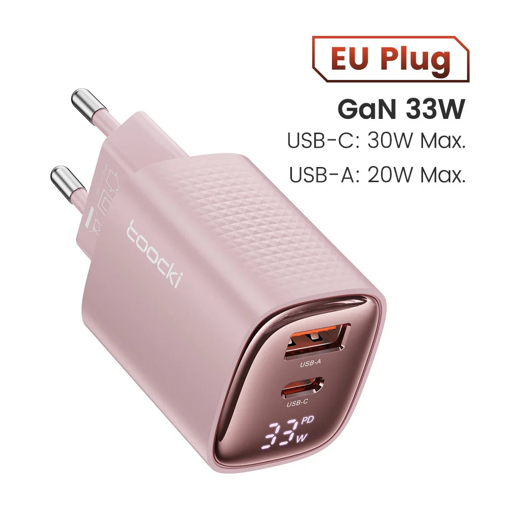 Toocki 33W GaN USB C Charger Digital Display PD Fast Charging For iPhone 15 14 Max Pro iPad For Xiaomi Poco Samsung S23 Charger