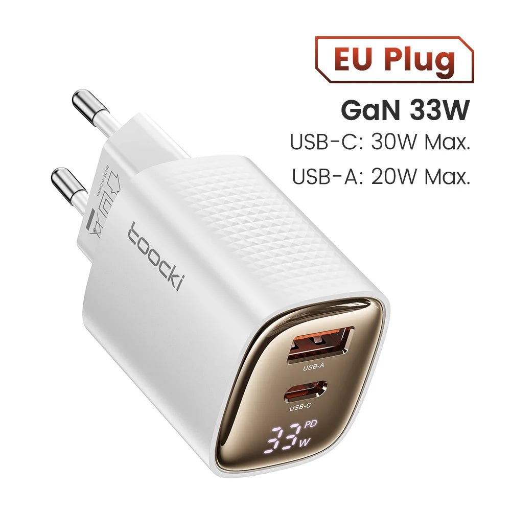 Toocki 33W GaN USB C Charger Digital Display PD Fast Charging For iPhone 15 14 Max Pro iPad For Xiaomi Poco Samsung S23 Charger