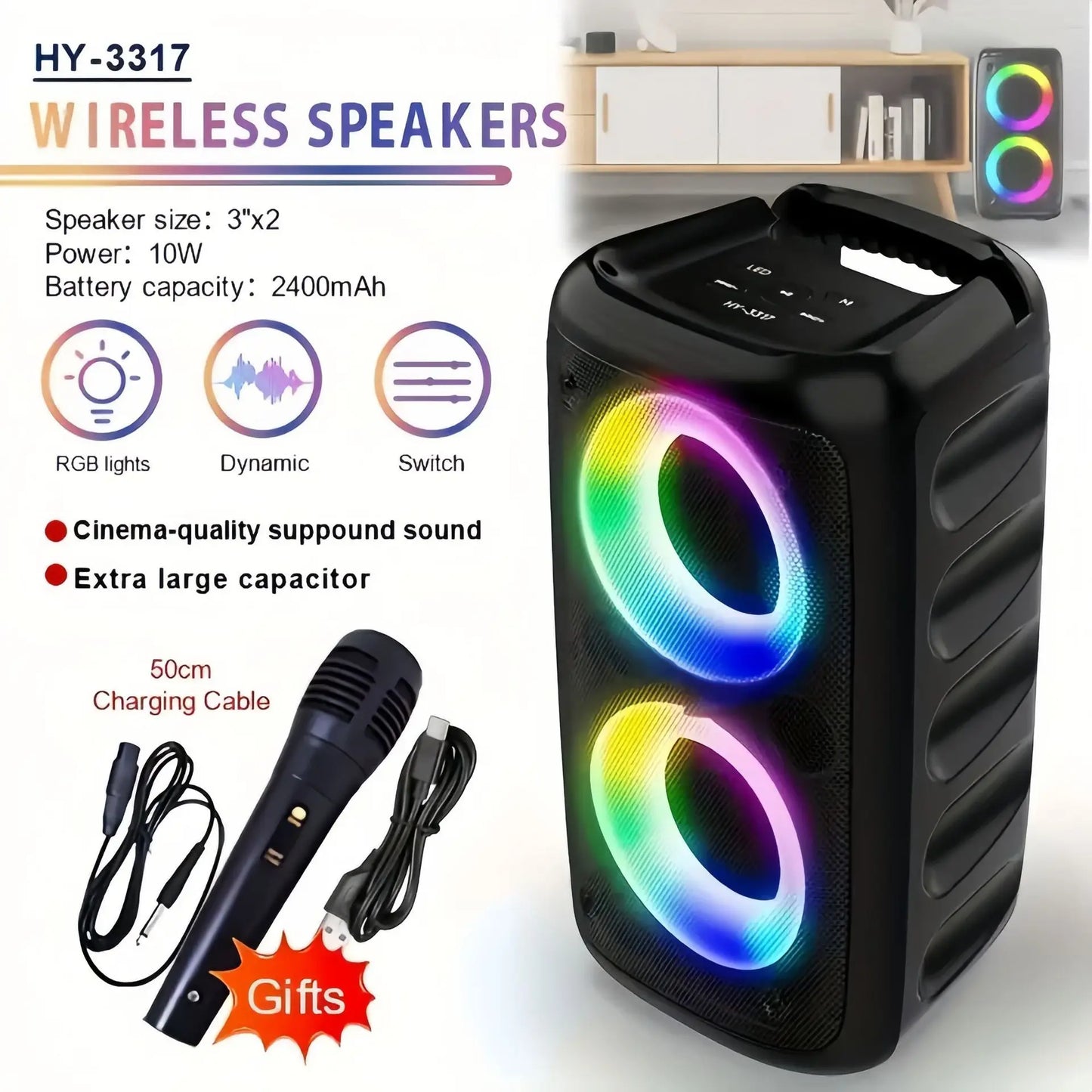 Wireless Karaoke Bluetooth Speaker Subwoofer Portable With Microphone Radio FM Lamp Machine Sound Box Music LED TWS Caixa De Som
