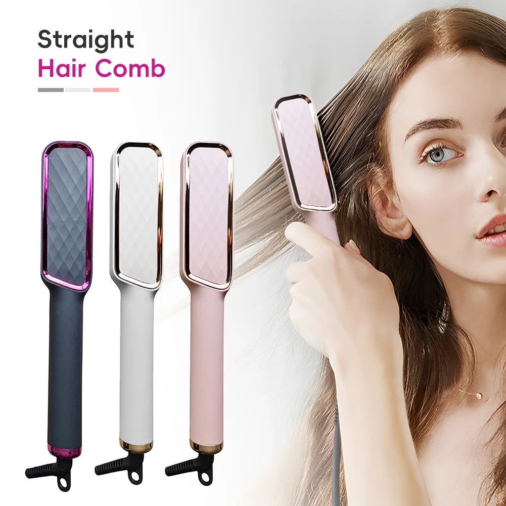 Multifunctional Straightener Electric Hair Straightening Curly Iron Brush Comb Curler Hair Straightener Brush Heating Hot Comb