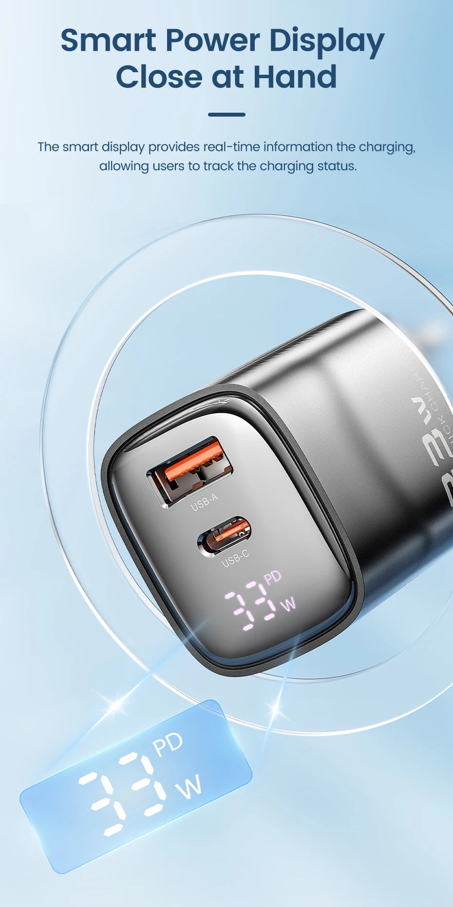 Toocki 33W GaN USB C Charger Digital Display PD Fast Charging For iPhone 15 14 Max Pro iPad For Xiaomi Poco Samsung S23 Charger