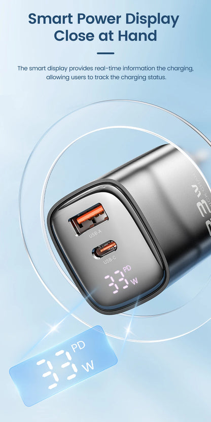 Toocki 33W GaN USB C Charger Digital Display PD Fast Charging For iPhone 15 14 Max Pro iPad For Xiaomi Poco Samsung S23 Charger