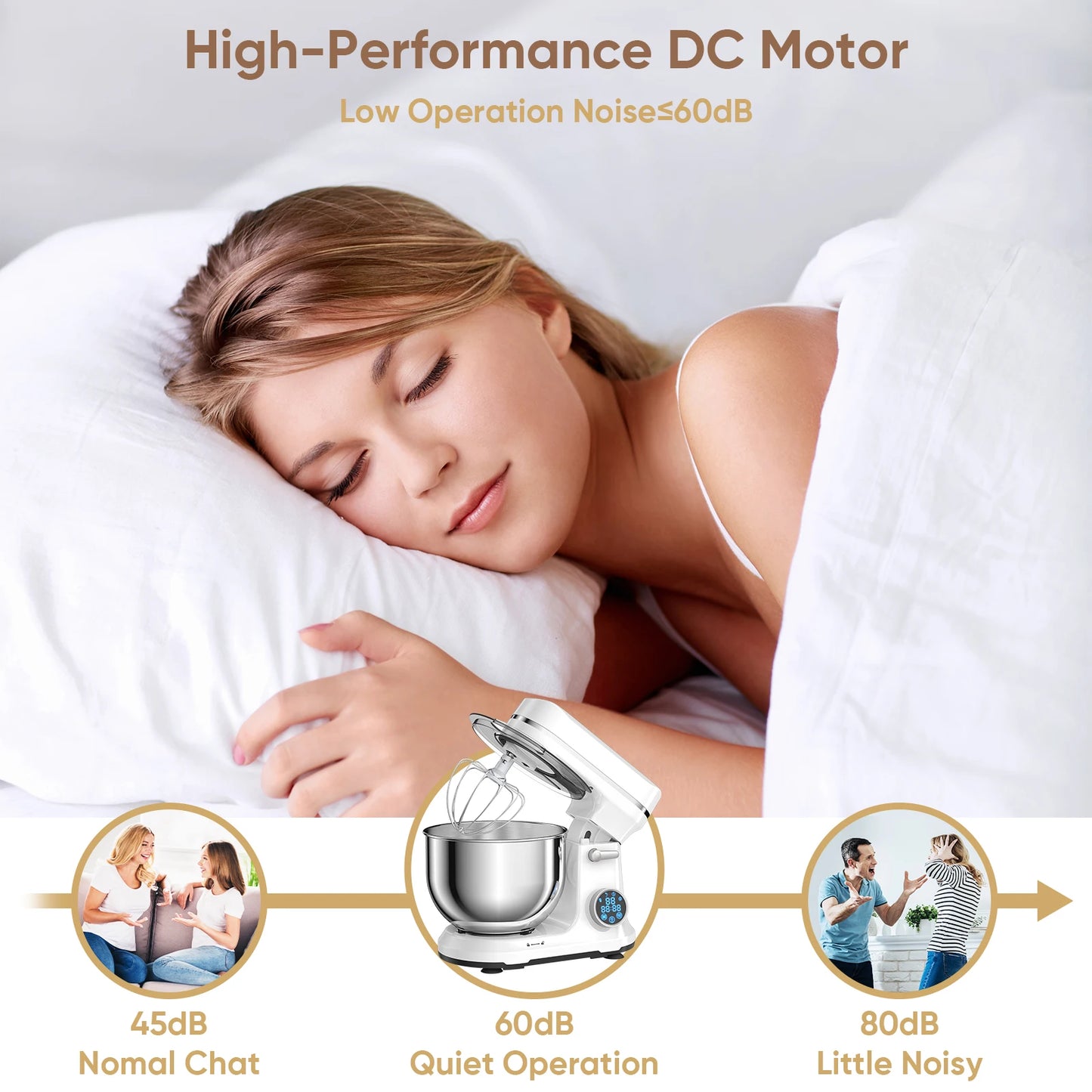 BioloMix 1200W Kitchen Food Stand Mixer, 11-Speeds DC Motor, Digital OLED Screen, Electric Food Mixer with Dough Hook, Whisk