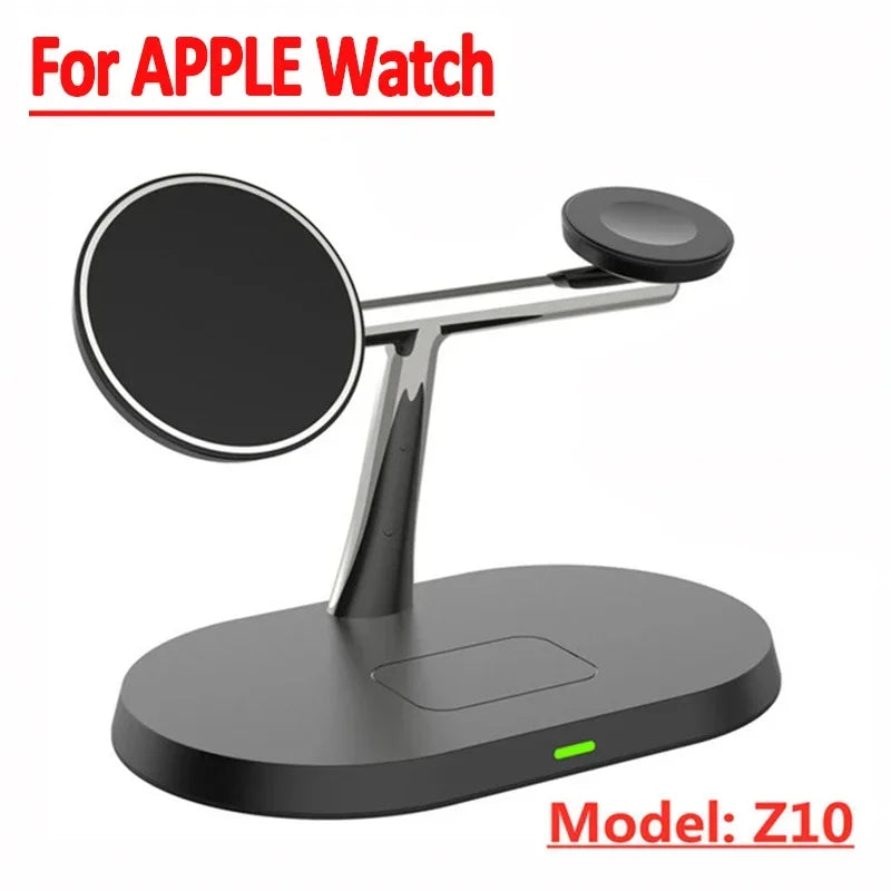 Black Z10 charging dock stand for Apple Watch with dual holders and green indicator light