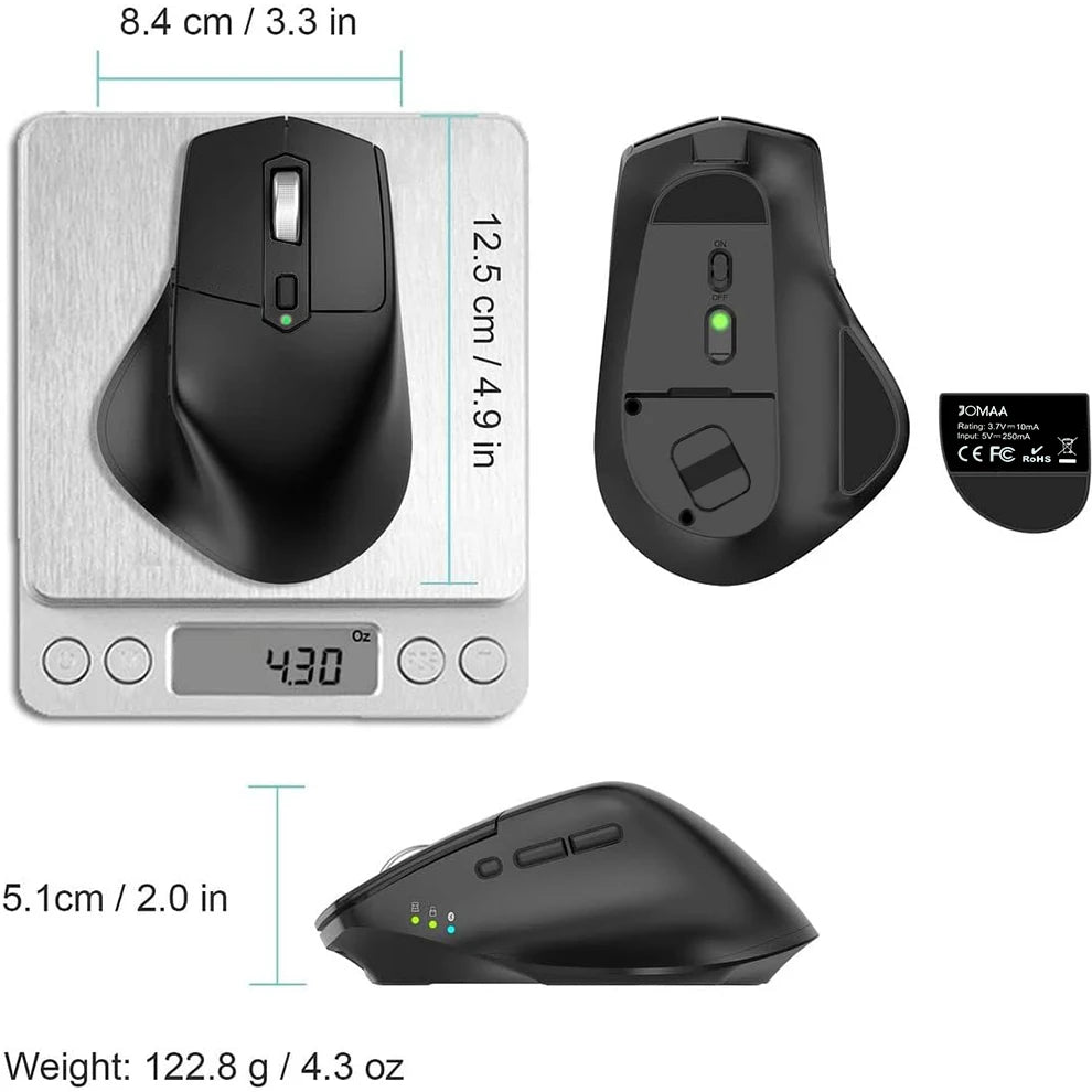 Multi-Device Wireless Bluetooth Mouse Ergonomic Silent Clicking USB Rechargeable Mouse for Computer Desktop PC Laptop Mac iPad