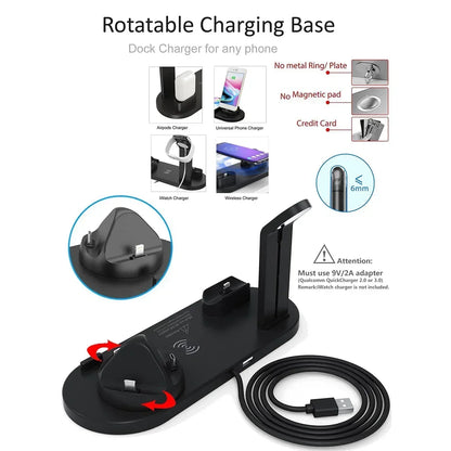 100W 7 In 1 Wireless Charger Stand For iPhone 16-12 Apple Watch 9/8/7/6 Airpods Pro2/1 Phone Chargers Fast Charging Dock Station