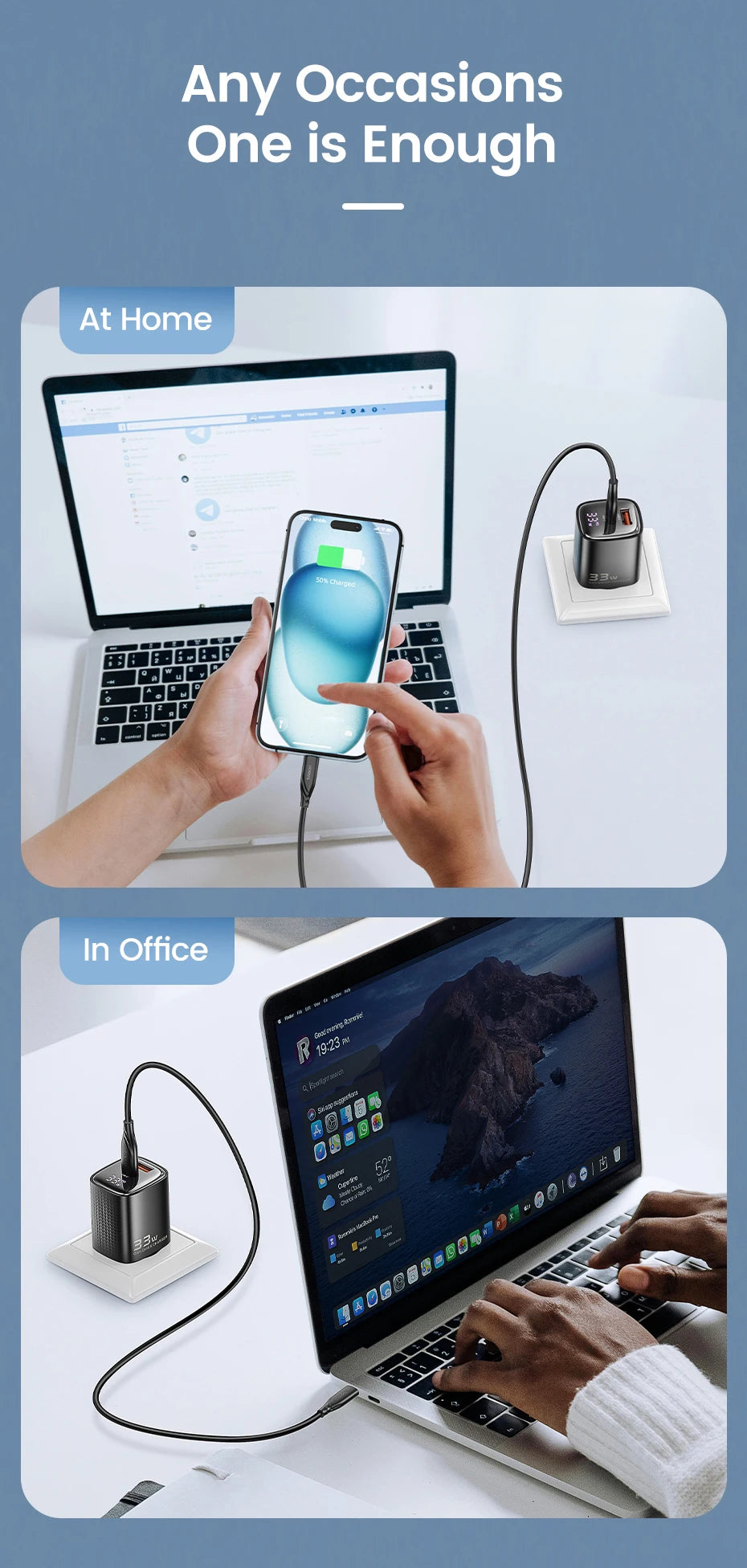 Toocki 33W GaN USB C Charger Digital Display PD Fast Charging For iPhone 15 14 Max Pro iPad For Xiaomi Poco Samsung S23 Charger