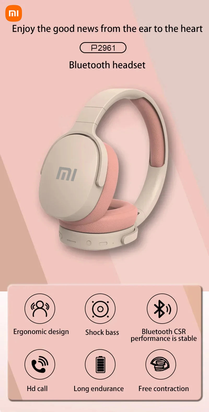 Xiaomi Wireless Bluetooth Headphones Over Ear HiFi Stereo Foldable Lightweight Headset HIFI Stereo Suitable for Samsung iPhone