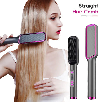 Multifunctional Straightener Electric Hair Straightening Curly Iron Brush Comb Curler Hair Straightener Brush Heating Hot Comb