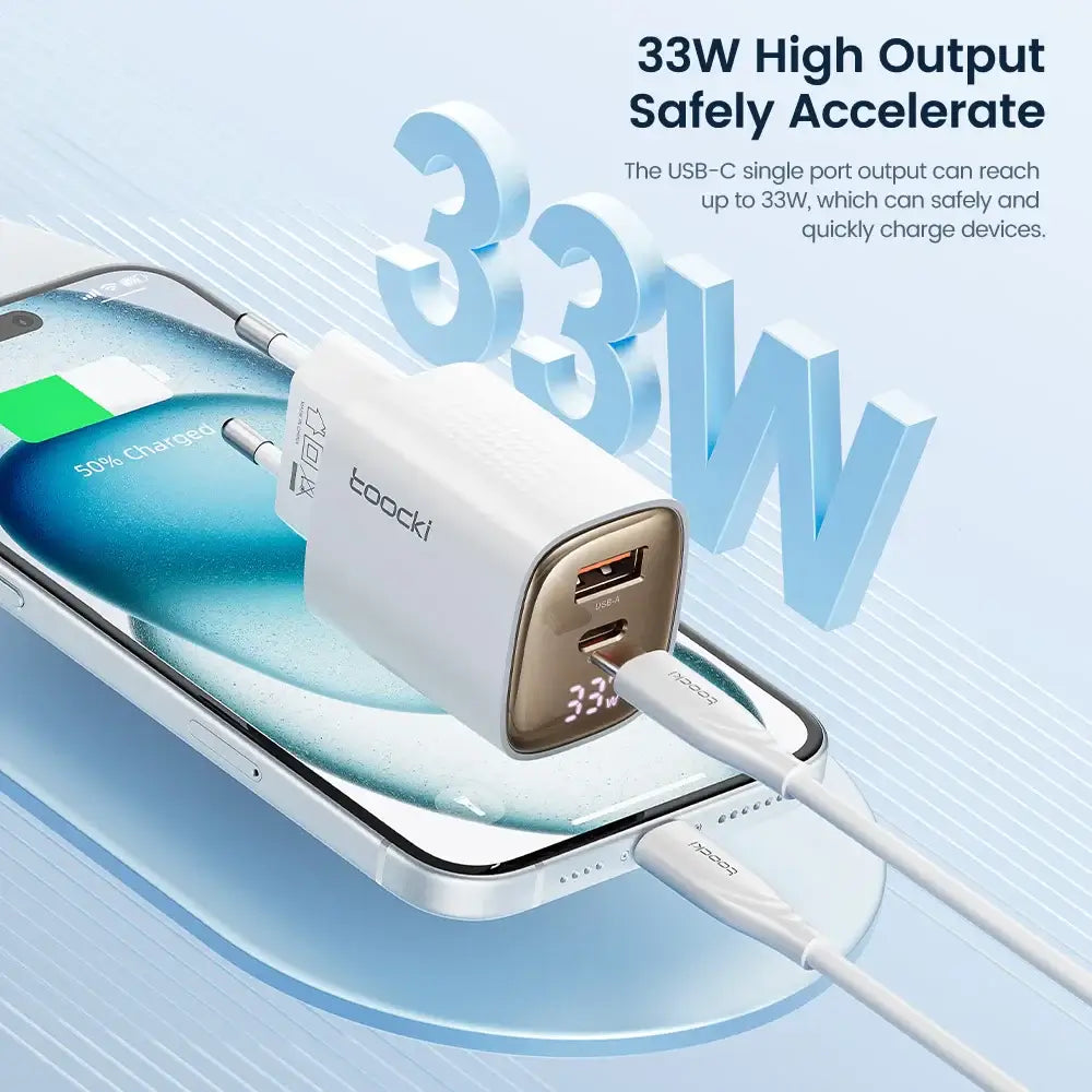 Toocki 33W GaN USB C Charger Digital Display PD Fast Charging For iPhone 15 14 Max Pro iPad For Xiaomi Poco Samsung S23 Charger