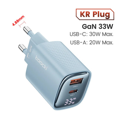 Toocki 33W GaN USB C Charger Digital Display PD Fast Charging For iPhone 15 14 Max Pro iPad For Xiaomi Poco Samsung S23 Charger