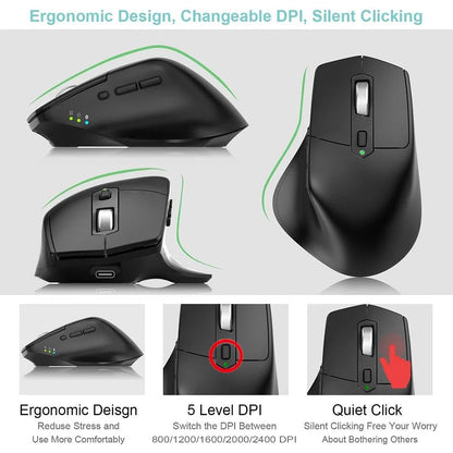 Multi-Device Wireless Bluetooth Mouse Ergonomic Silent Clicking USB Rechargeable Mouse for Computer Desktop PC Laptop Mac iPad