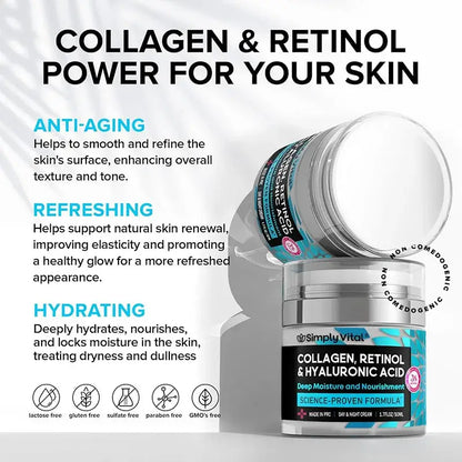 50ML Retinol Wrinkle Remover Face Cream Collagen Hyaluronic Acid Moisturizing Creams Deep Nourishing Day Night Skin Care