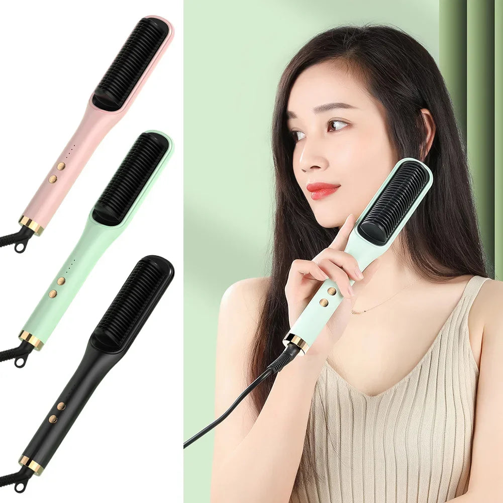 Multifunctional Straightener Electric Hair Straightening Curly Iron Brush Comb Curler Hair Straightener Brush Heating Hot Comb