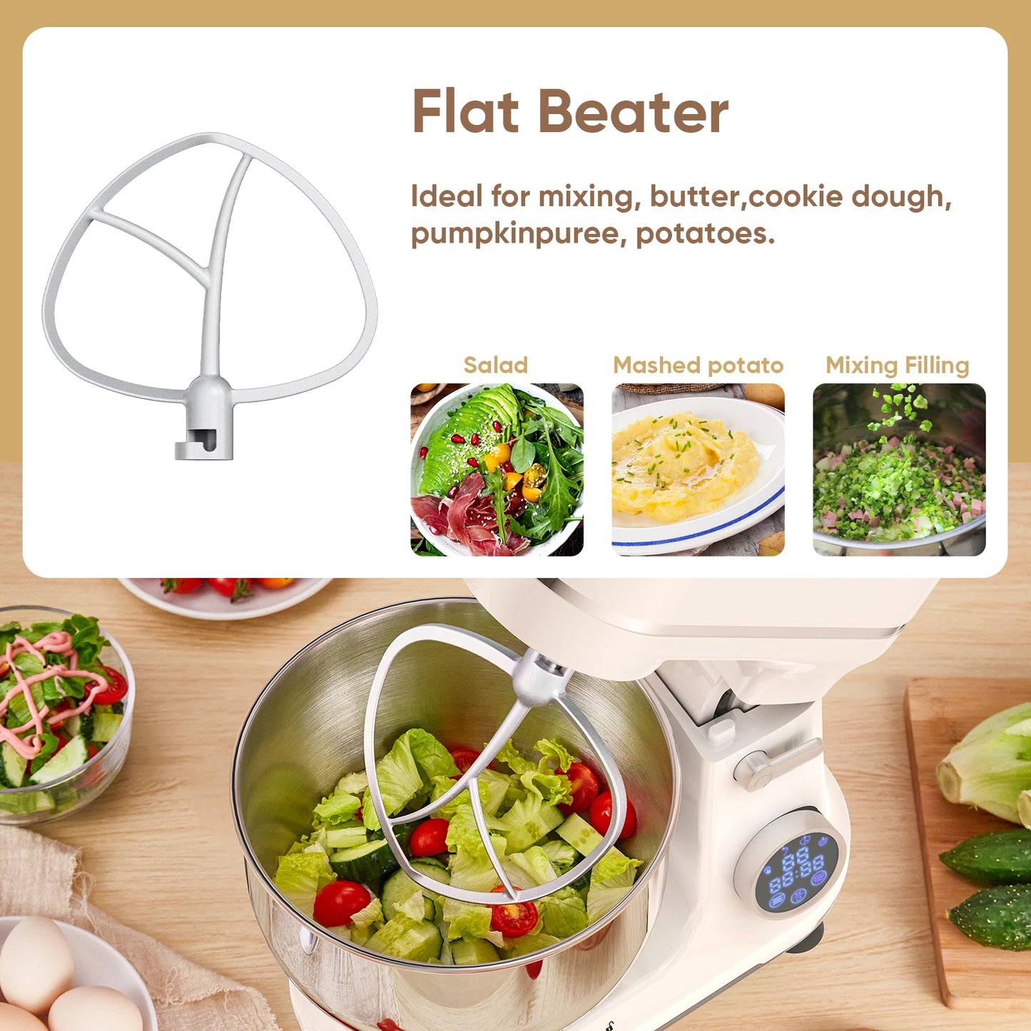 BioloMix 1200W Kitchen Food Stand Mixer, 11-Speeds DC Motor, Digital OLED Screen, Electric Food Mixer with Dough Hook, Whisk