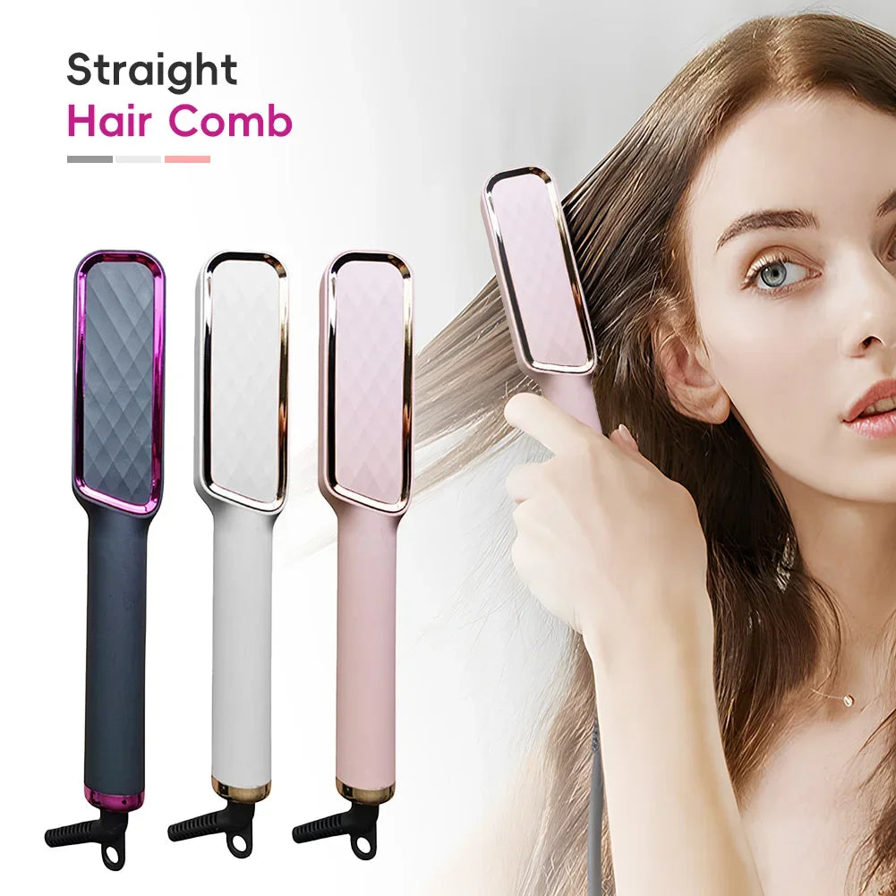 Multifunctional Straightener Electric Hair Straightening Curly Iron Brush Comb Curler Hair Straightener Brush Heating Hot Comb