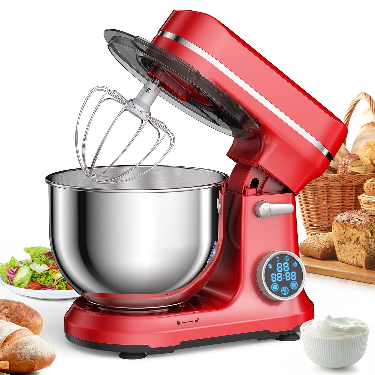 BioloMix 1200W Kitchen Food Stand Mixer, 11-Speeds DC Motor, Digital OLED Screen, Electric Food Mixer with Dough Hook, Whisk